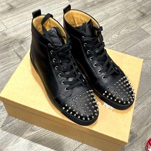 Mens Christian Louboutin Black High Top Sneakers with Spikes